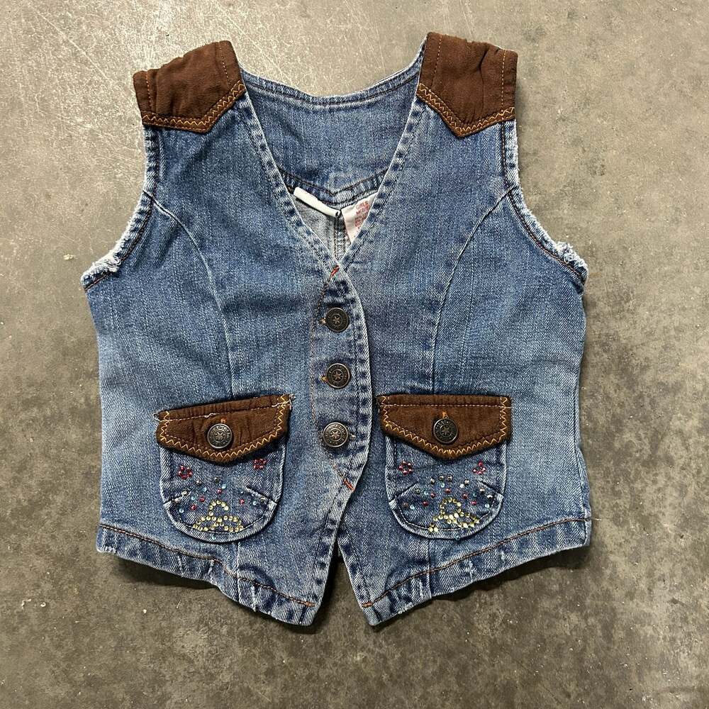 Mary-Kate and Ashley Girls Denim Vest Brown Corduroy Trim M (7/8)